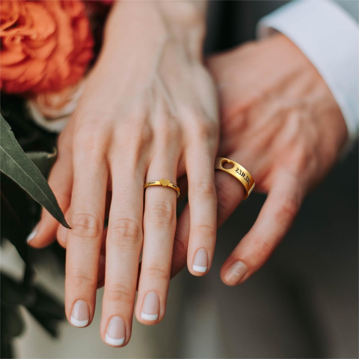Custom Name Matching Heart Promise Rings for Couple