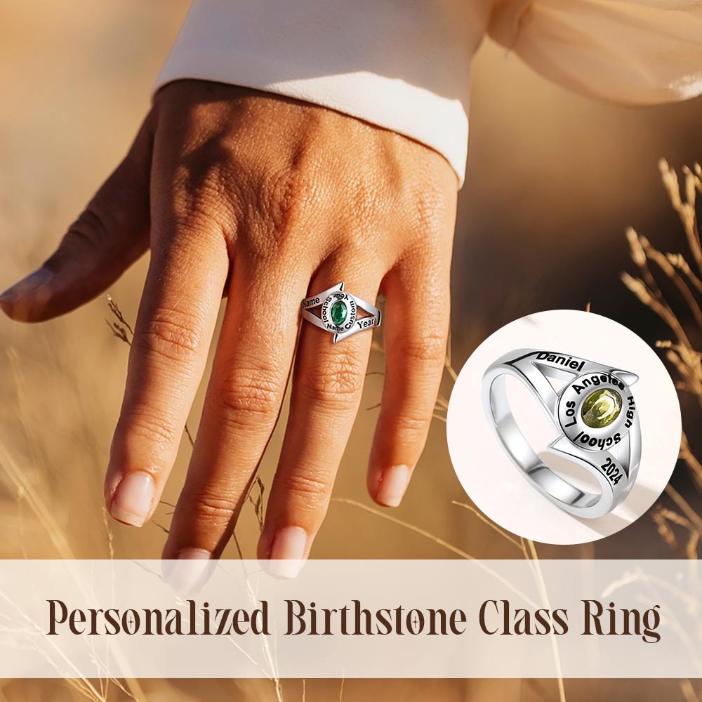 Personalized Birthstone Class Ring in 925 Sterling Silver