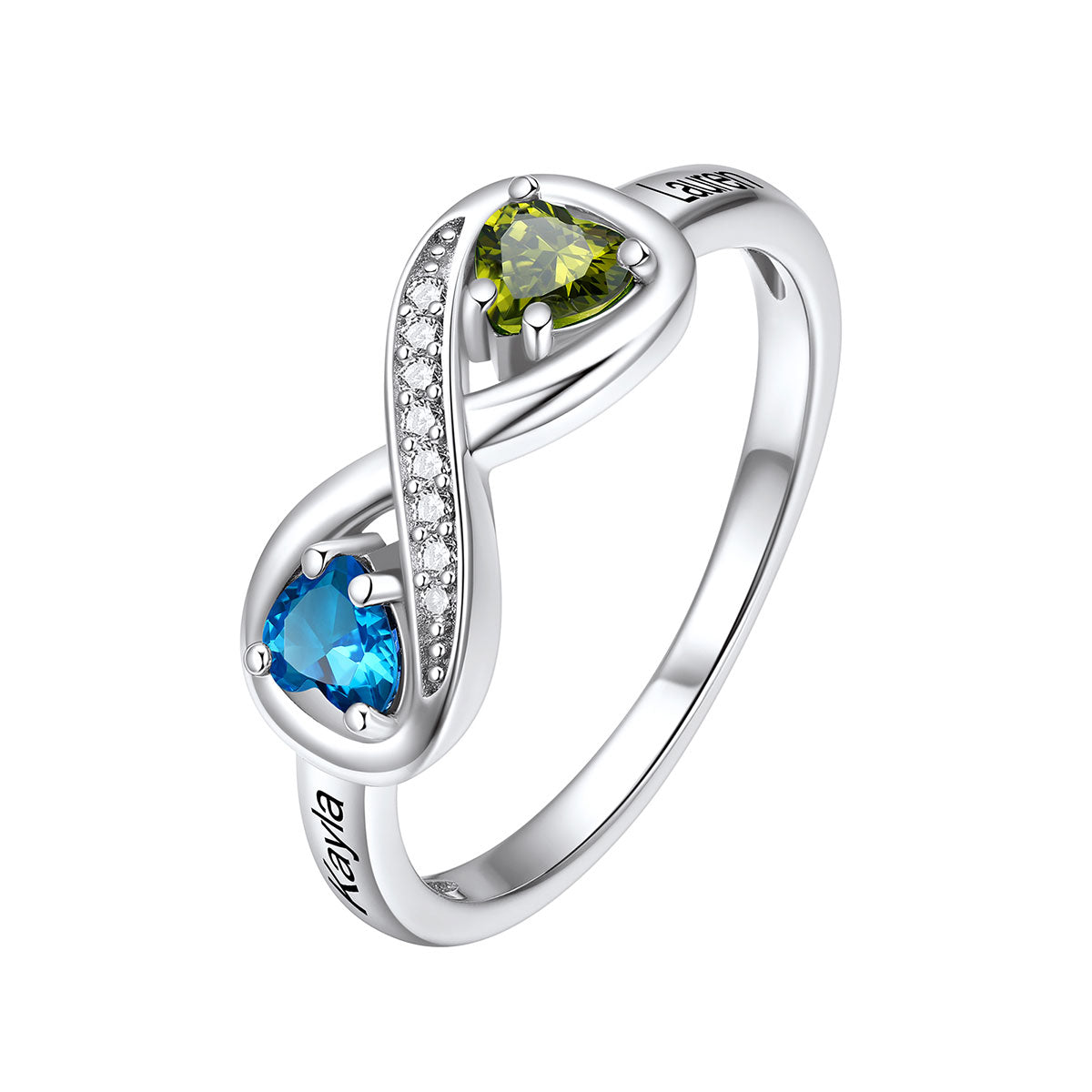 Sterling Silver Personalized Birthstone Infinity Ring with Names