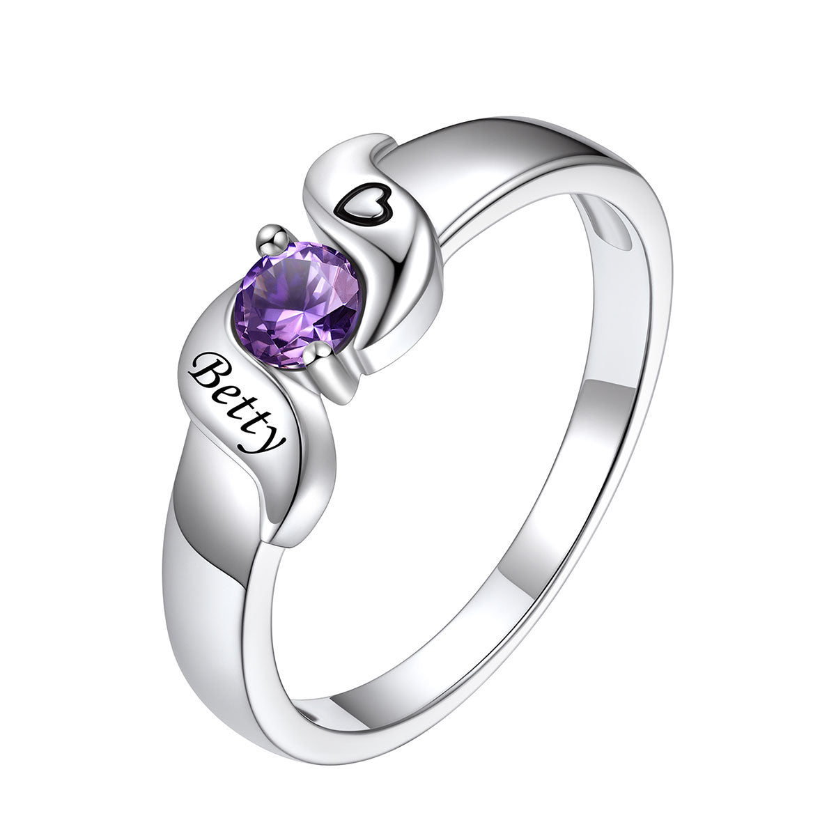 Personalized Engraved Mothers Birthstone Ring with Names in Sterling Silver
