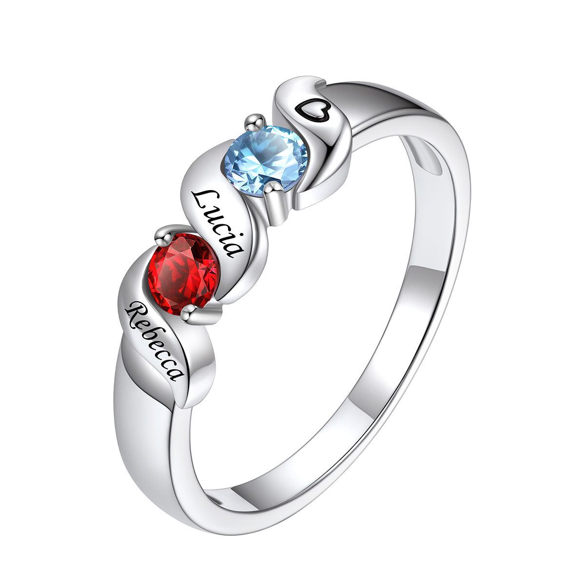 Personalized Engraved Mothers Birthstone Ring with Names in Sterling Silver