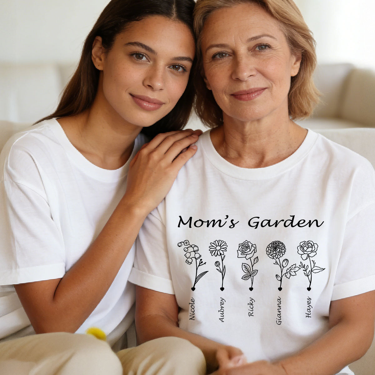 Custom Name Garden Flower T Shirt for Mom 1-5 Names
