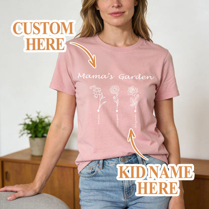 Custom Name Garden Flower T Shirt for Mom 1-5 Names