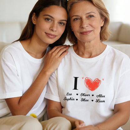 Personalized Name Heart T Shirt with 1-6 Names