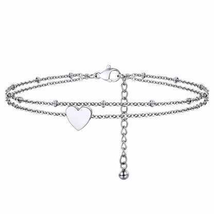 Personalized Layer Heart Initial Anklets For Women