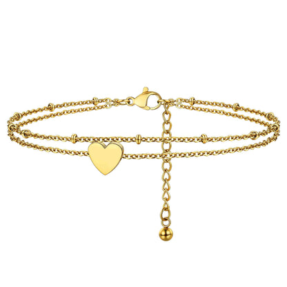 Personalized Layer Heart Initial Anklets For Women