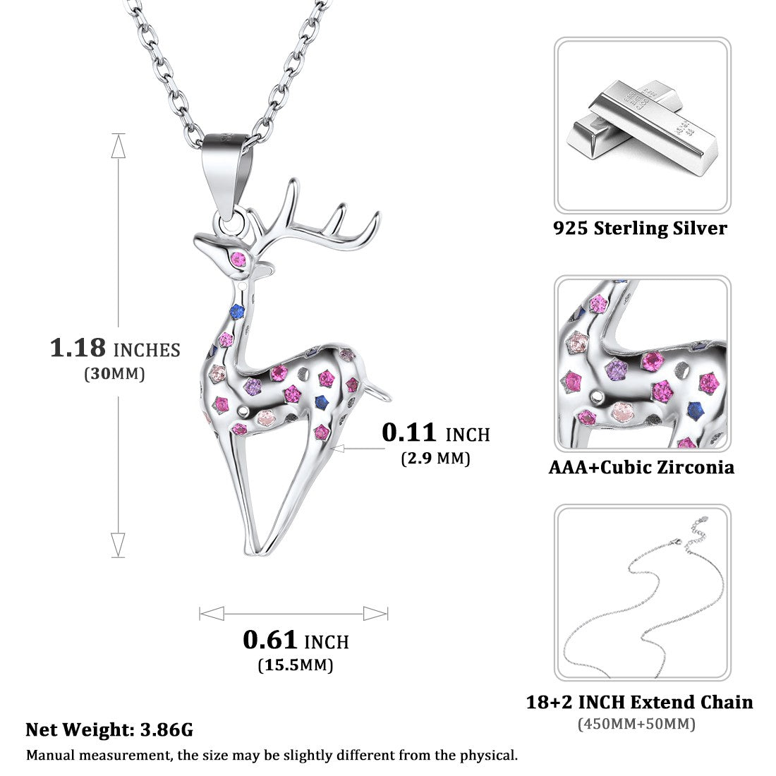 ⚡Flash Sale 925 Sterling Silver Xmas Sika Deer Pendant Necklace