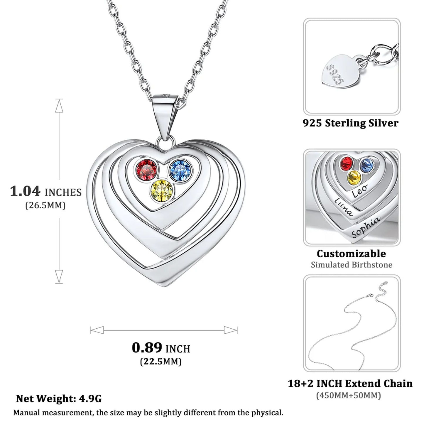 Personalized Sterling Silver Birthstone Heart Necklace