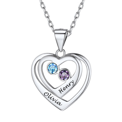 Personalized Sterling Silver Birthstone Heart Necklace