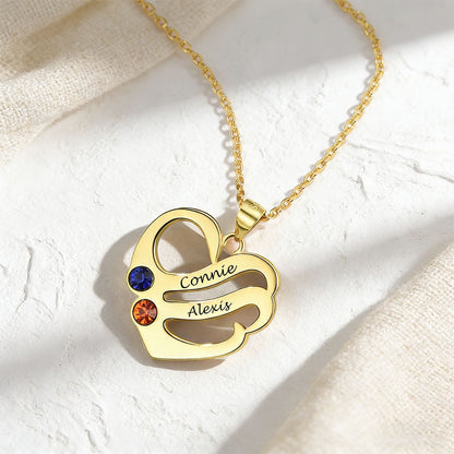 Sterling Silver Custom Heart Necklace With Name And Birthstone