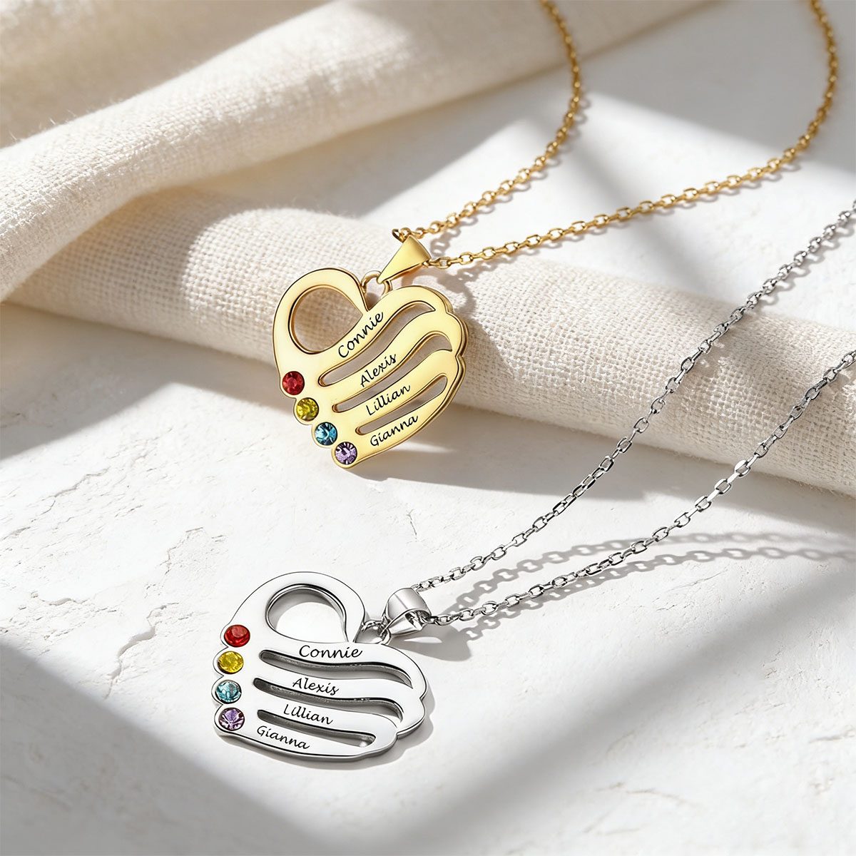 Sterling Silver Custom Heart Necklace With Name And Birthstone