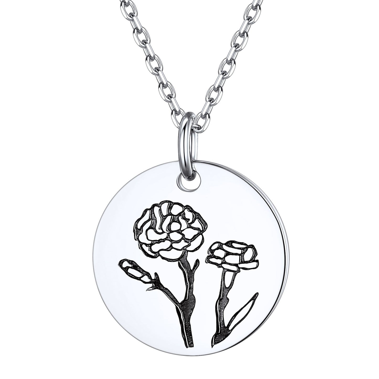 Personalized Birth Month Flower Disc Coin Necklace for Women