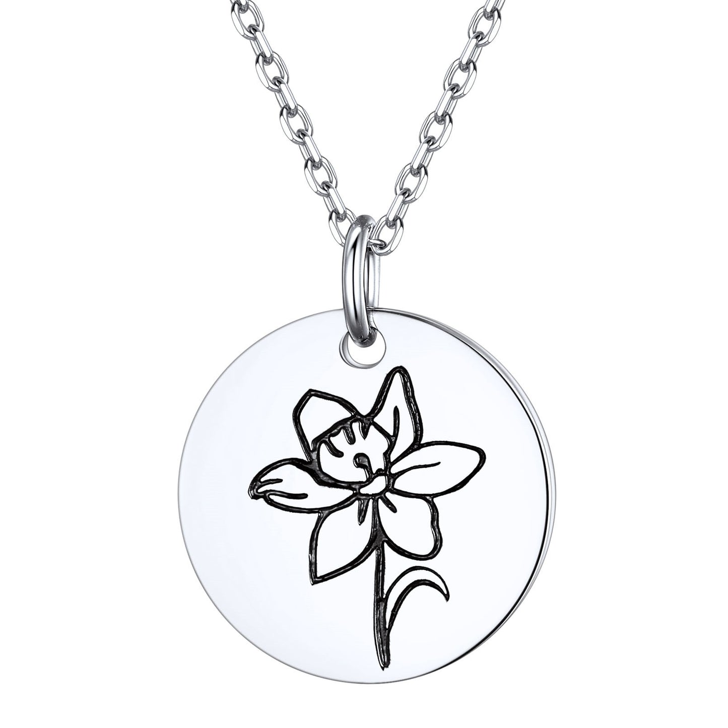 Personalized Birth Month Flower Disc Coin Necklace for Women