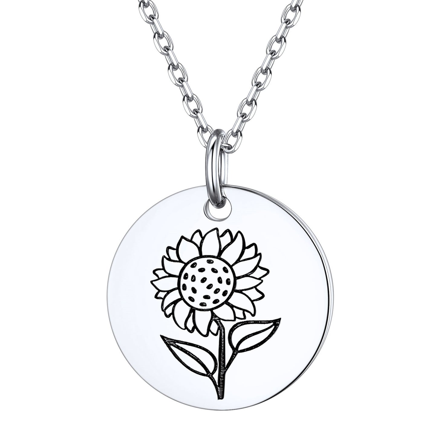 Personalized Birth Month Flower Disc Coin Necklace for Women