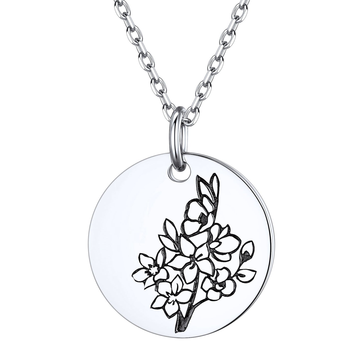 Personalized Birth Month Flower Disc Coin Necklace for Women