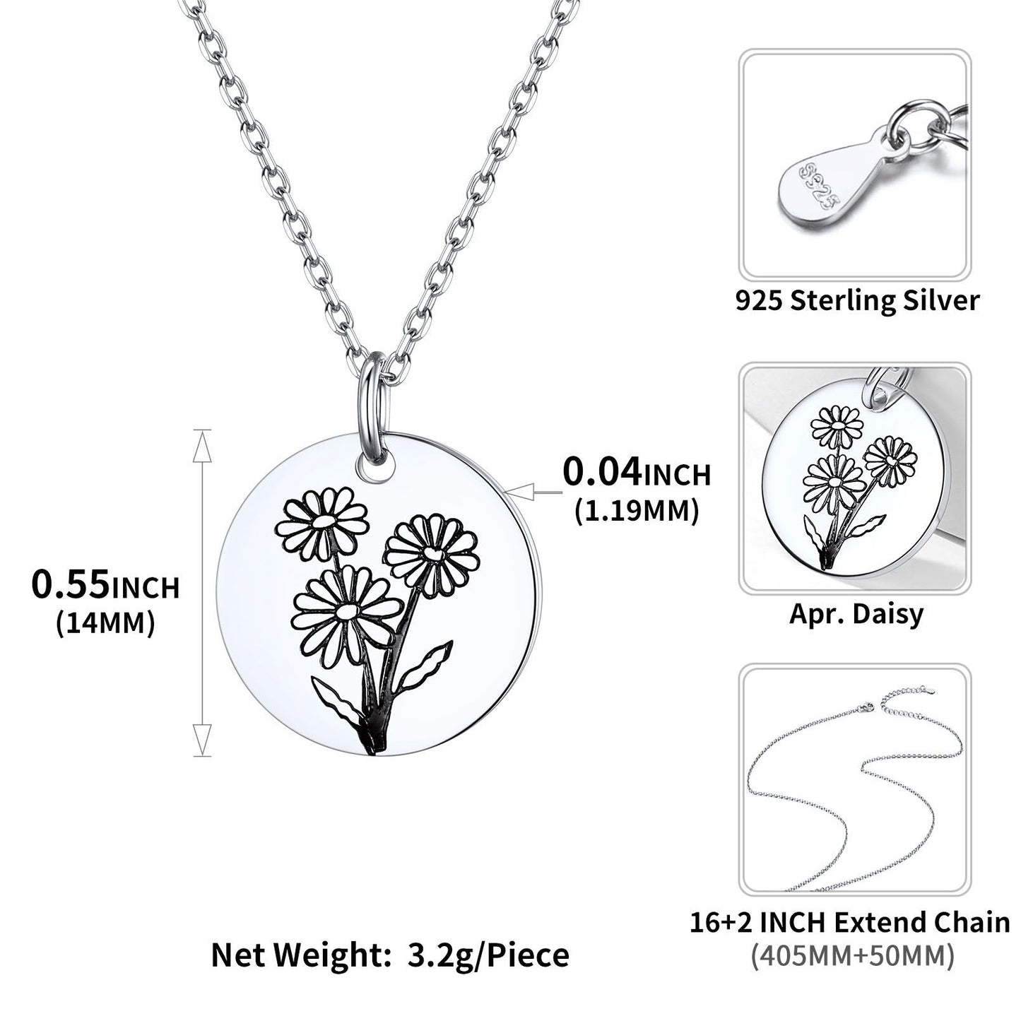 Personalized Birth Month Flower Disc Coin Necklace for Women