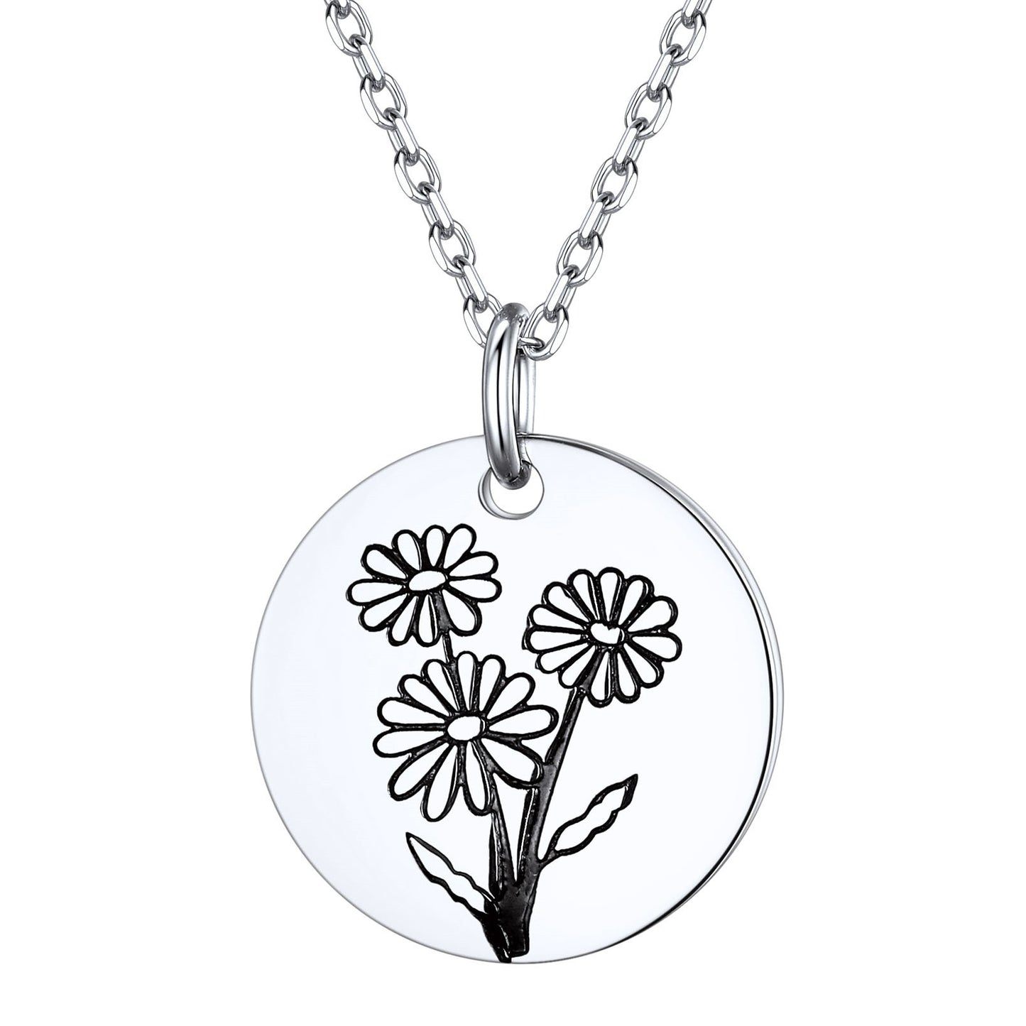 Personalized Birth Month Flower Disc Coin Necklace for Women