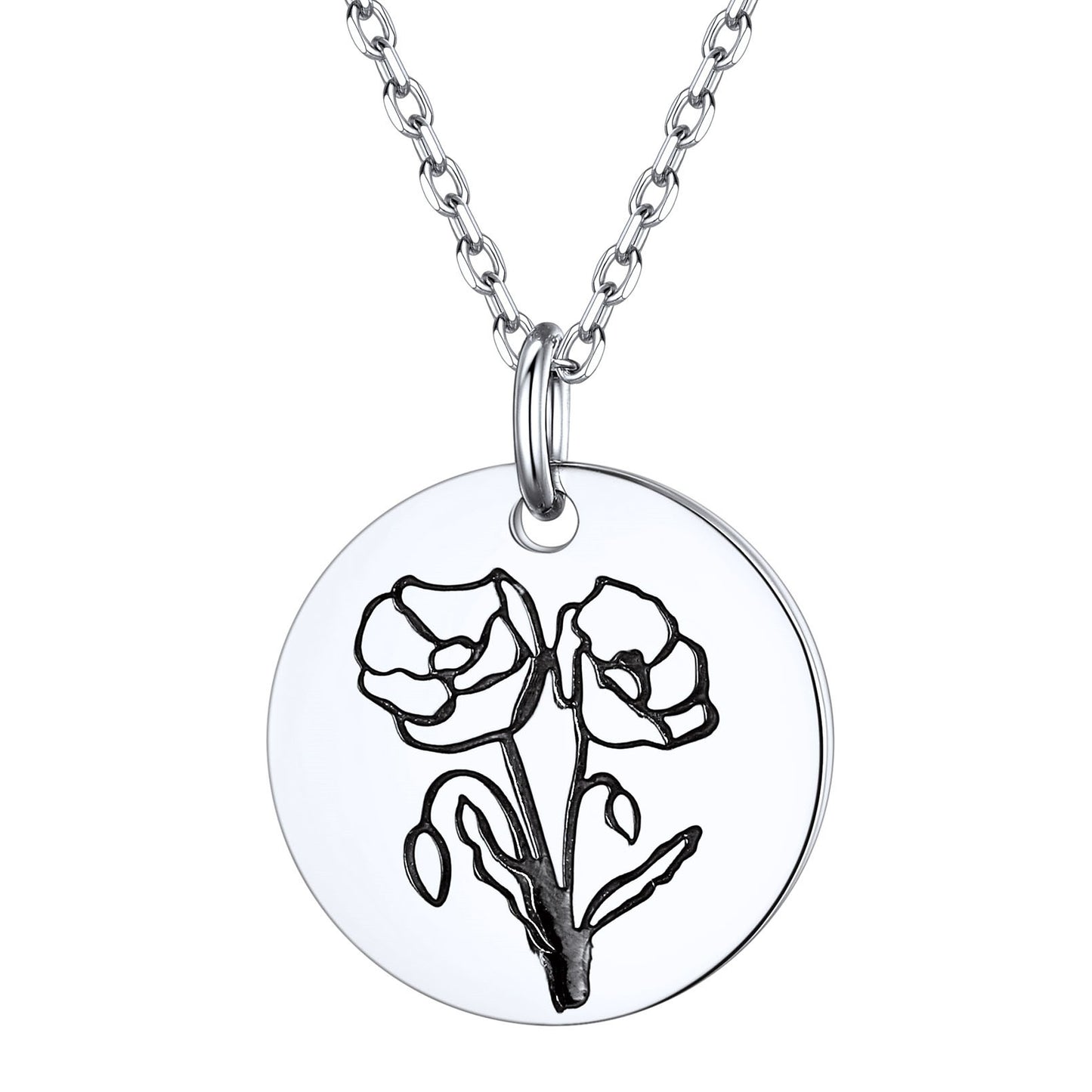 Personalized Birth Month Flower Disc Coin Necklace for Women