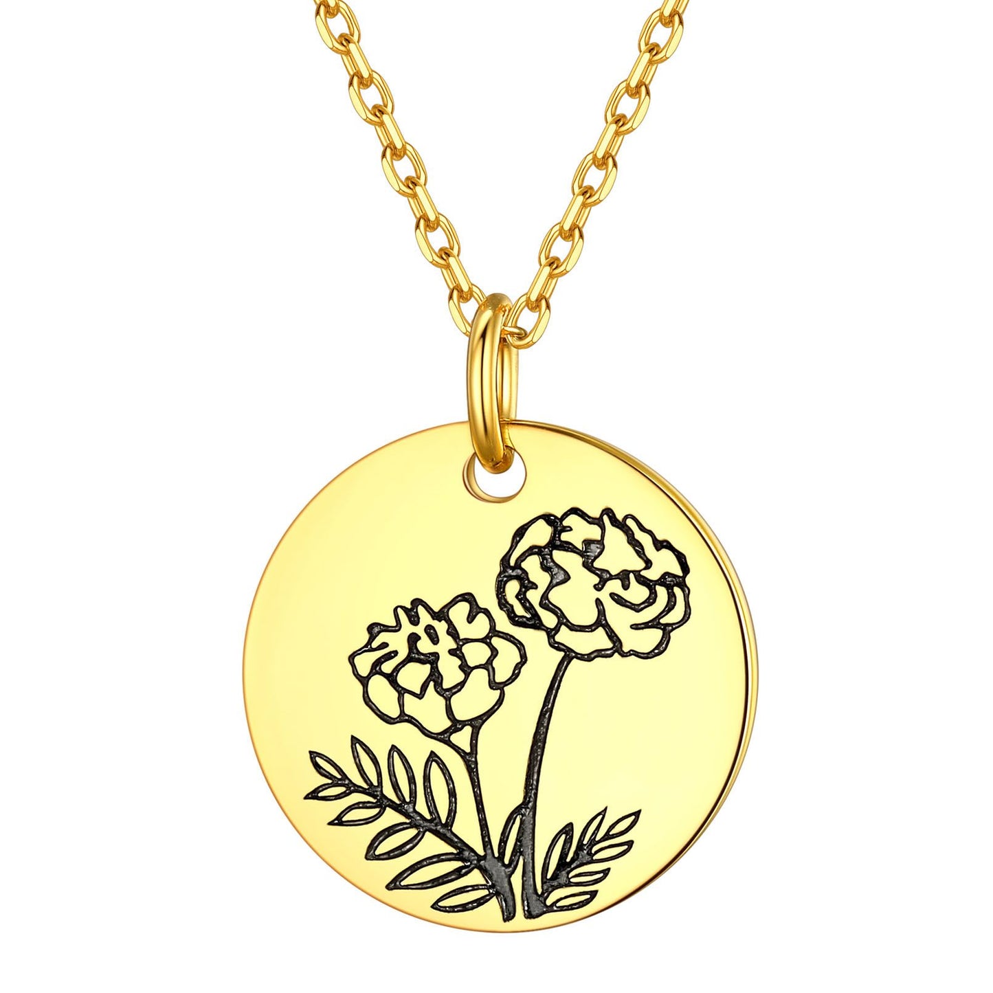 Personalized Birth Month Flower Disc Coin Necklace for Women