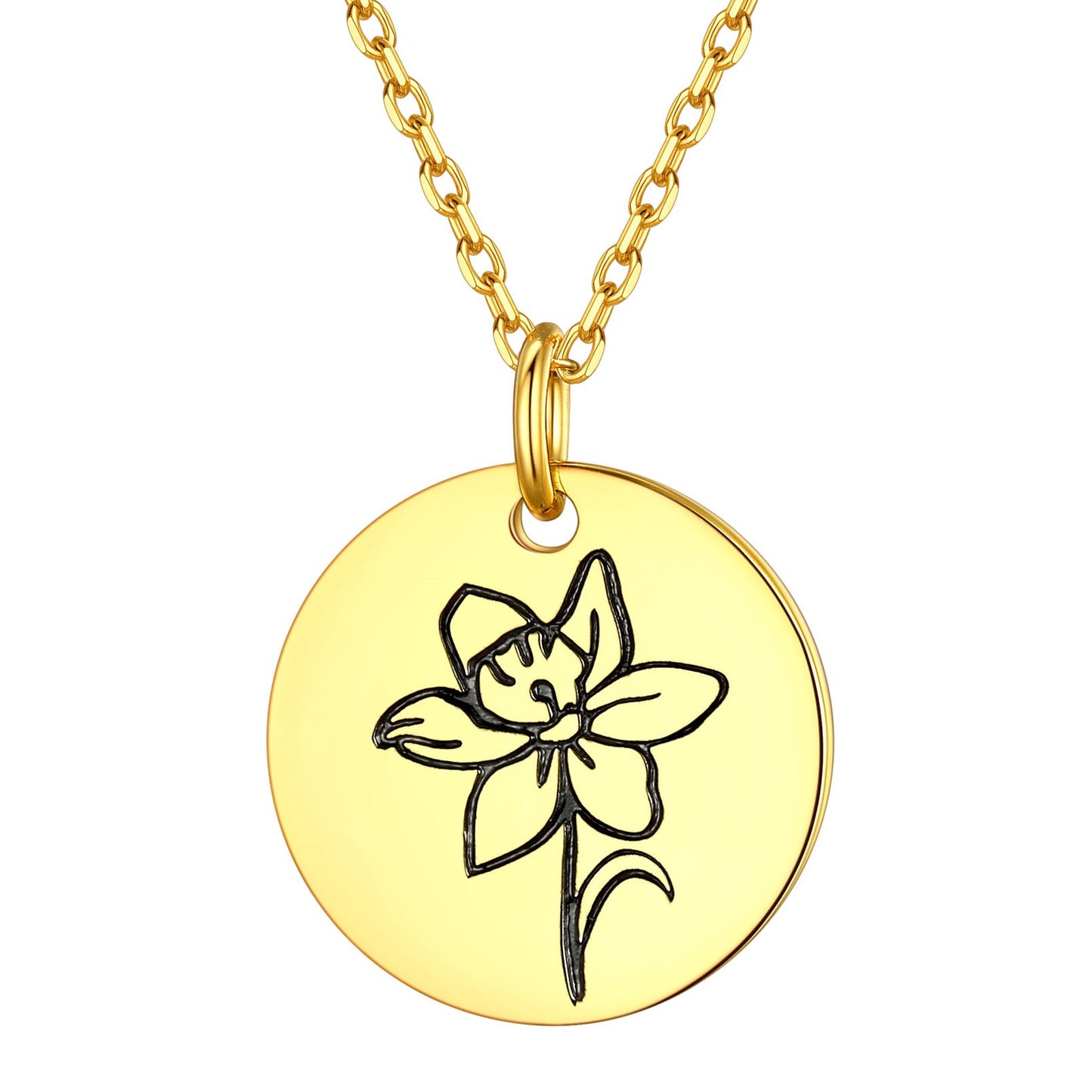 Personalized Birth Month Flower Disc Coin Necklace for Women