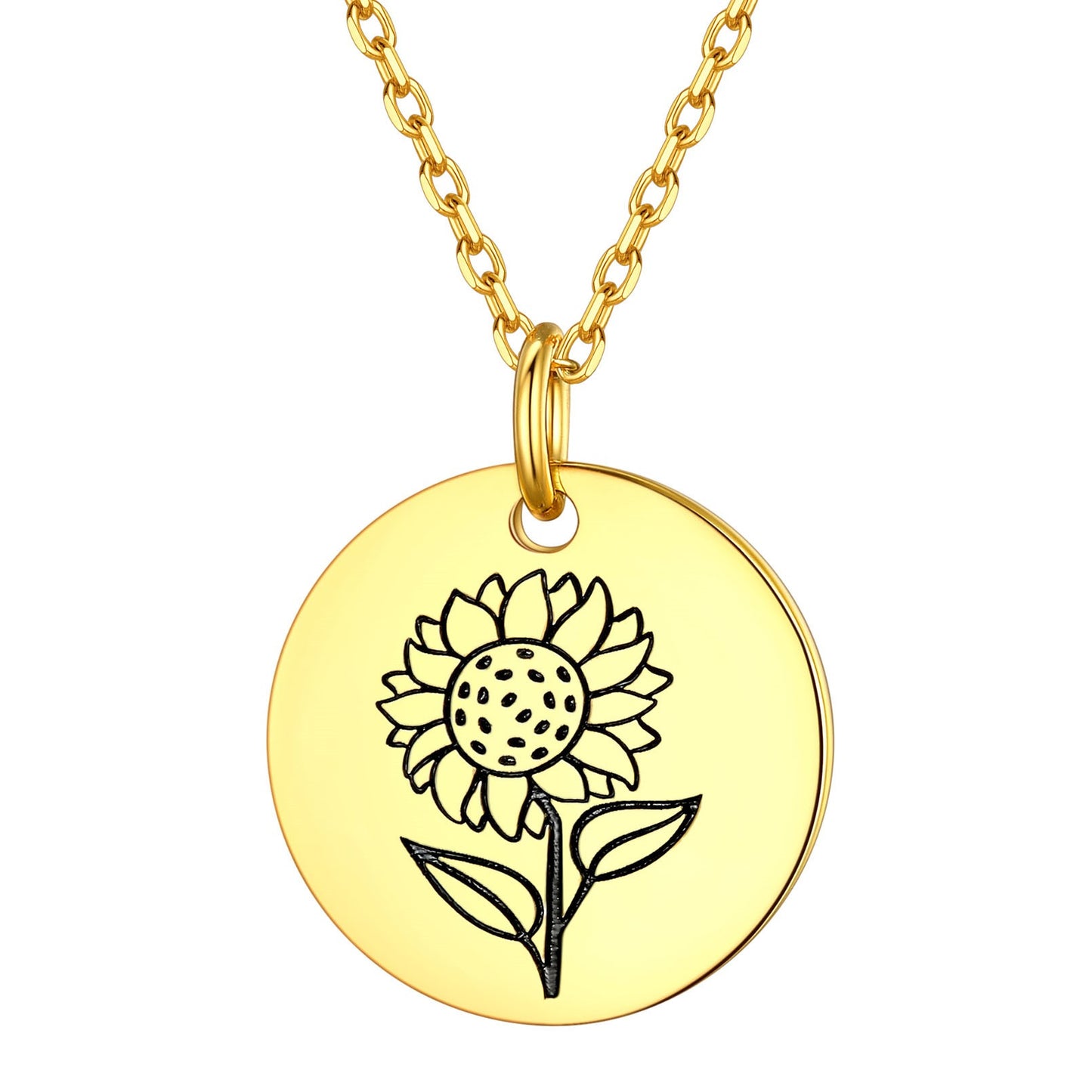 Personalized Birth Month Flower Disc Coin Necklace for Women