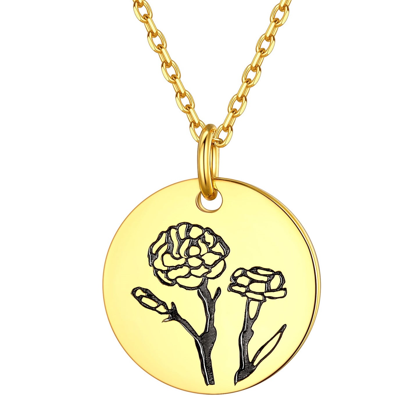 Personalized Birth Month Flower Disc Coin Necklace for Women