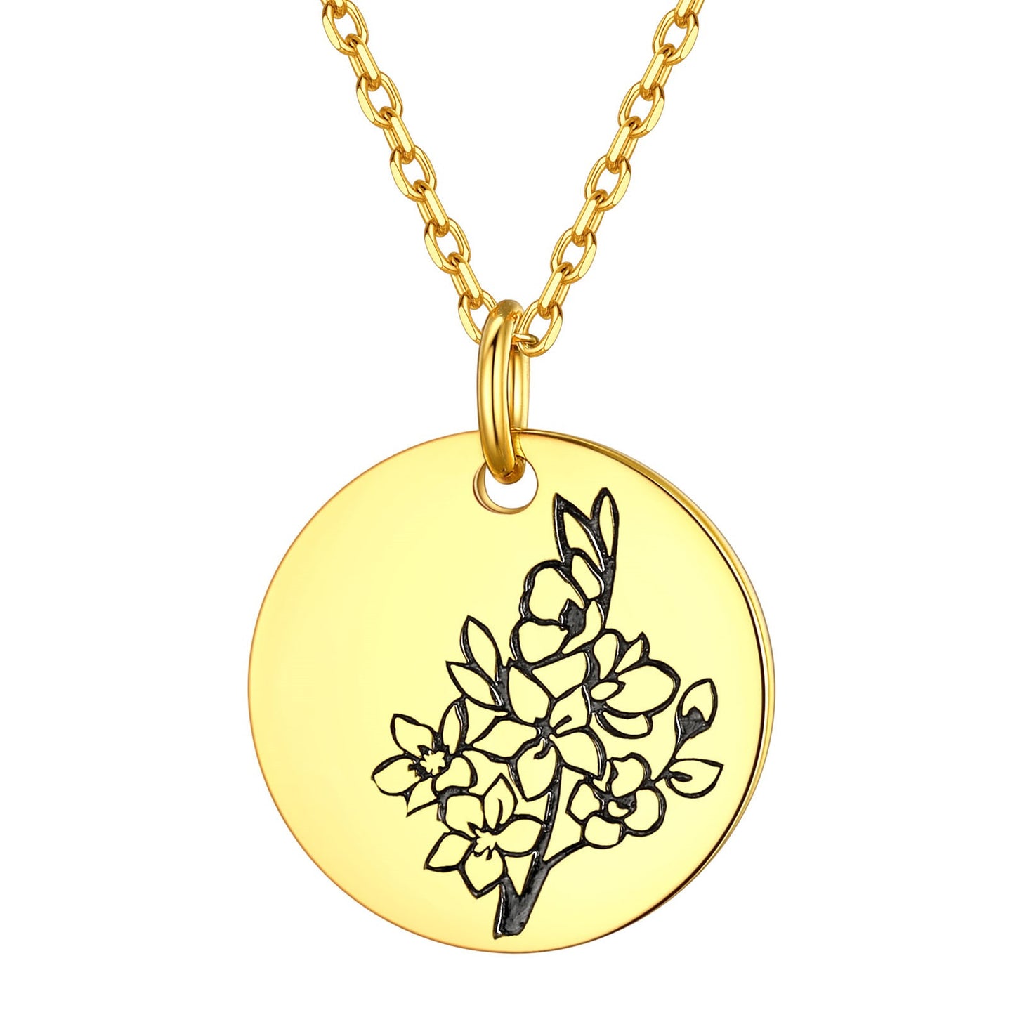 Personalized Birth Month Flower Disc Coin Necklace for Women