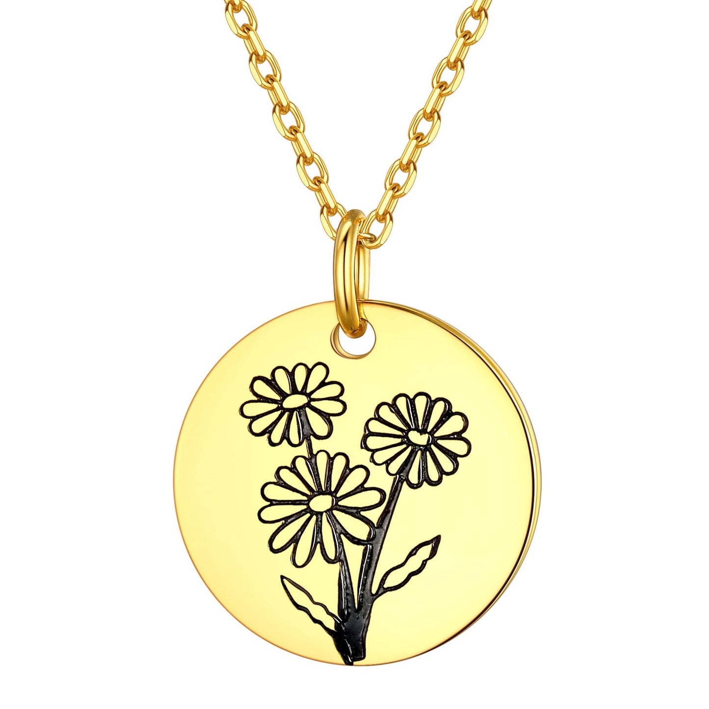 Personalized Birth Month Flower Disc Coin Necklace for Women