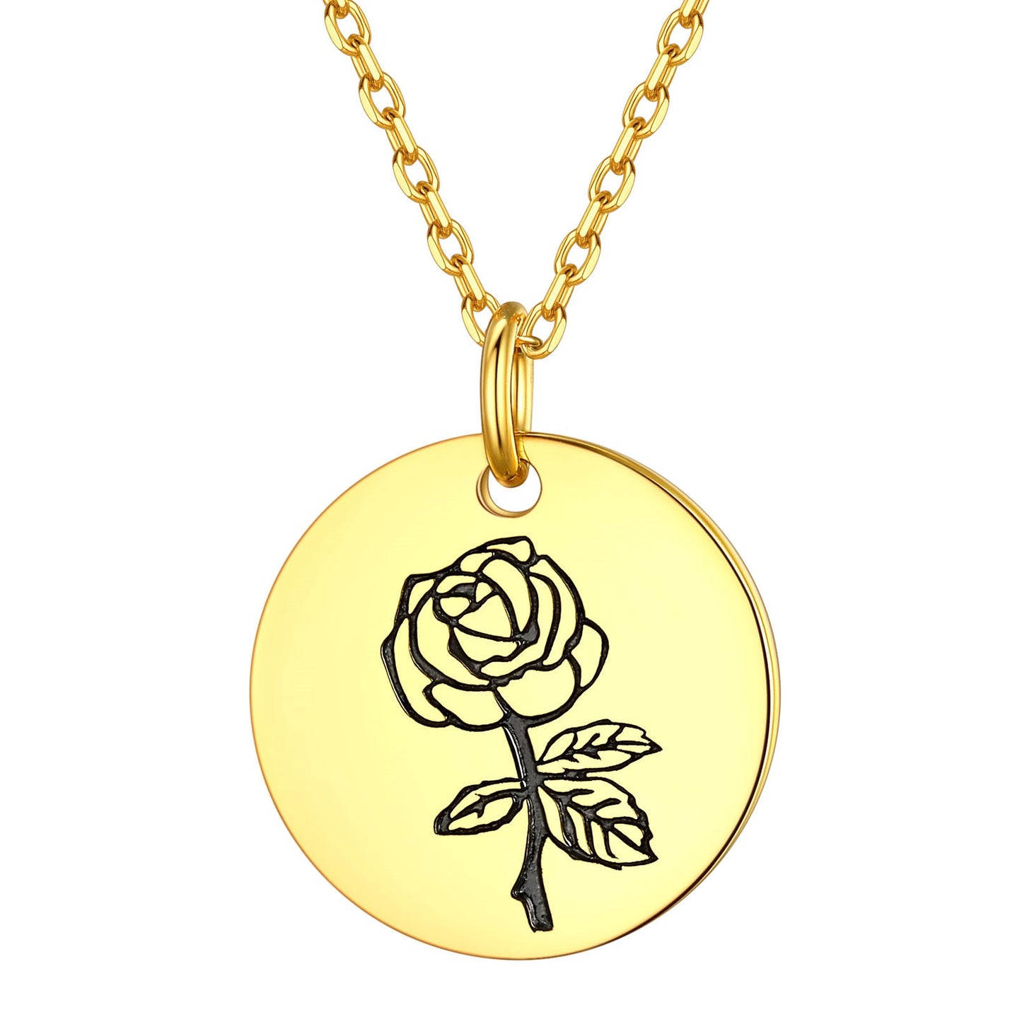 Personalized Birth Month Flower Disc Coin Necklace for Women