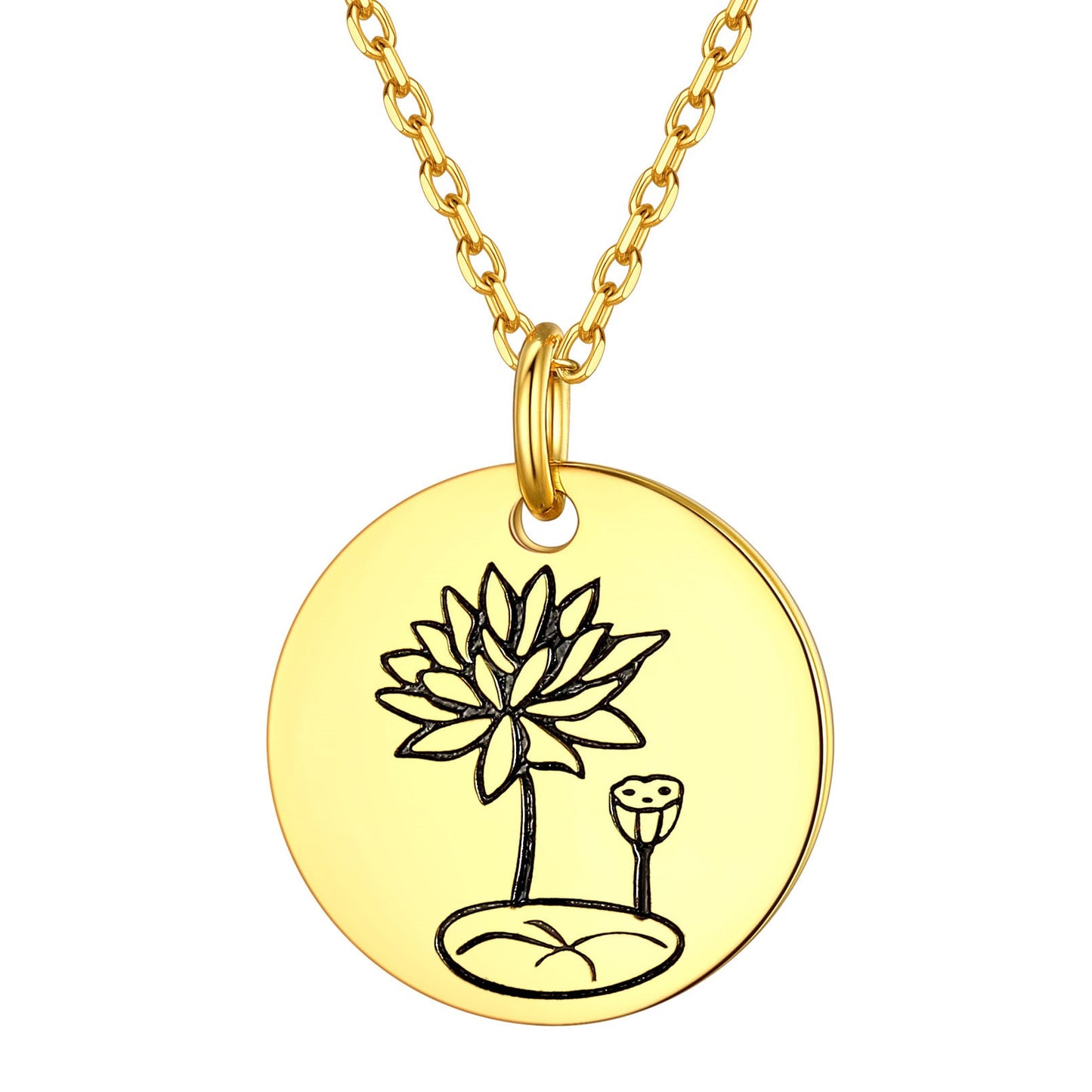 Personalized Birth Month Flower Disc Coin Necklace for Women