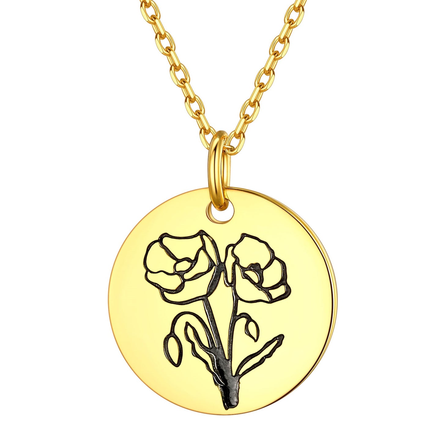 Personalized Birth Month Flower Disc Coin Necklace for Women