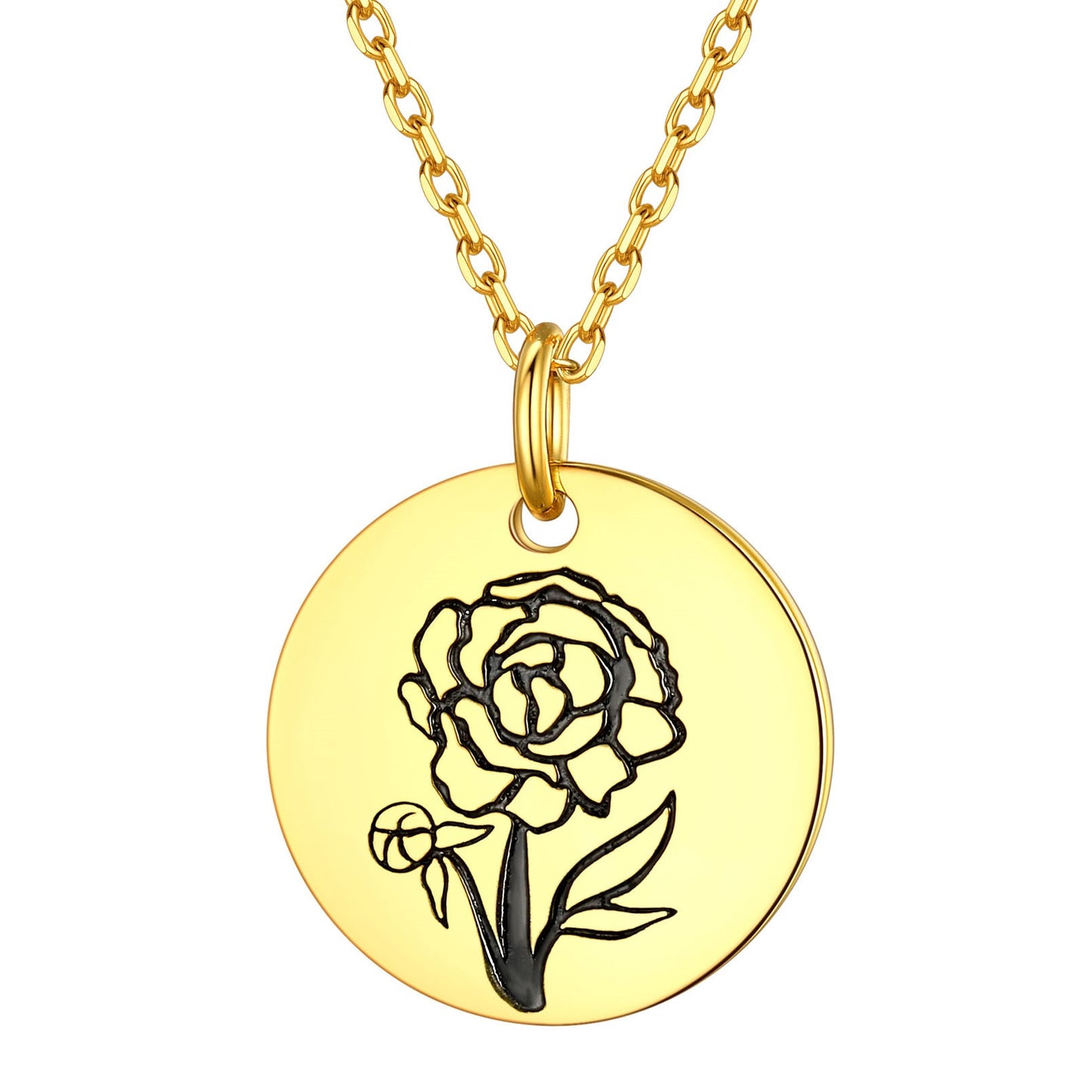 Personalized Birth Month Flower Disc Coin Necklace for Women