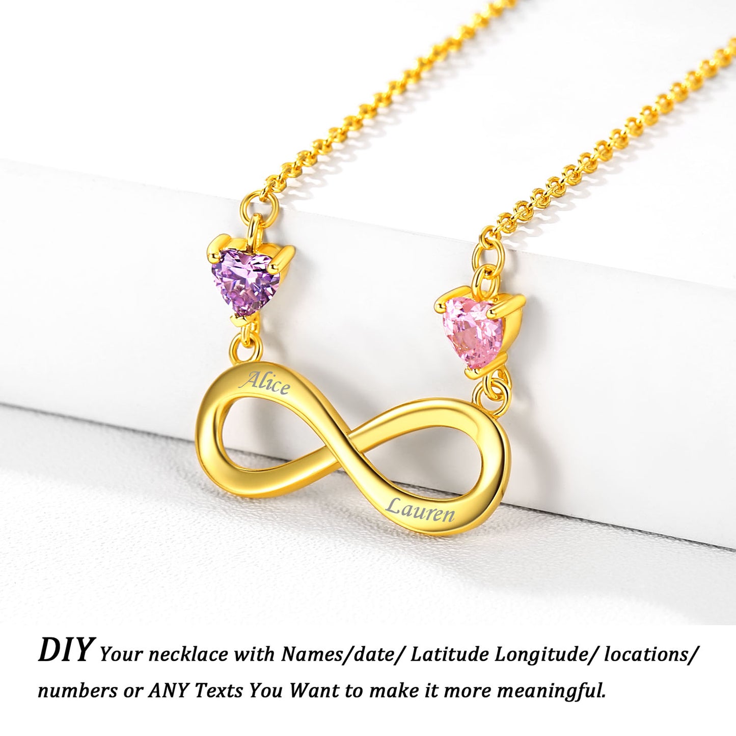 Sterling Silver Custom Heart Birthstone Infinity Necklace