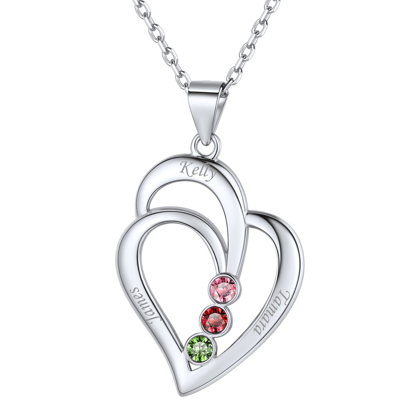Sterling Silver Engraved Name Family Necklace With 4 Birthstones