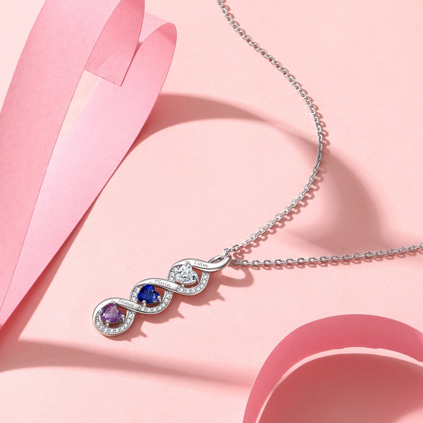 Custom Name 3 Birthstone Infinity Necklace for Mom