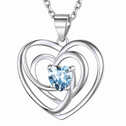 Sterling Silver Birthstone Heart Necklace For Women Girls