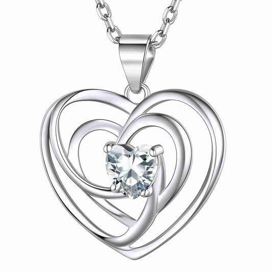 Sterling Silver Birthstone Heart Necklace For Women Girls