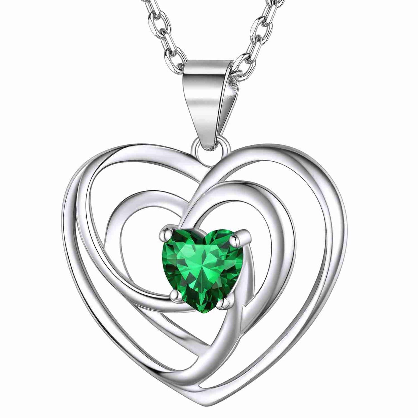 Sterling Silver Birthstone Heart Necklace For Women Girls
