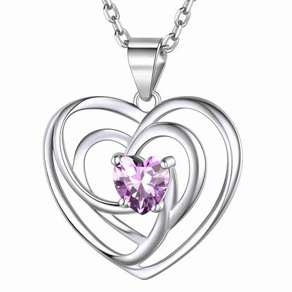 Sterling Silver Birthstone Heart Necklace For Women Girls