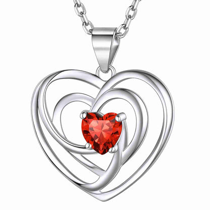 Sterling Silver Birthstone Heart Necklace For Women Girls