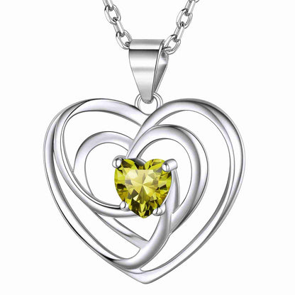 Sterling Silver Birthstone Heart Necklace For Women Girls