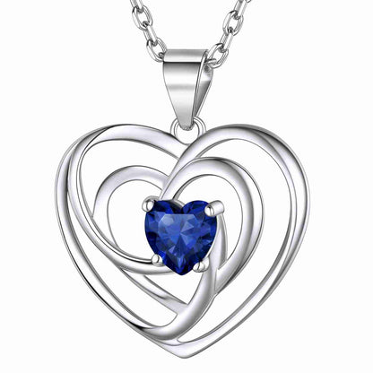 Sterling Silver Birthstone Heart Necklace For Women Girls