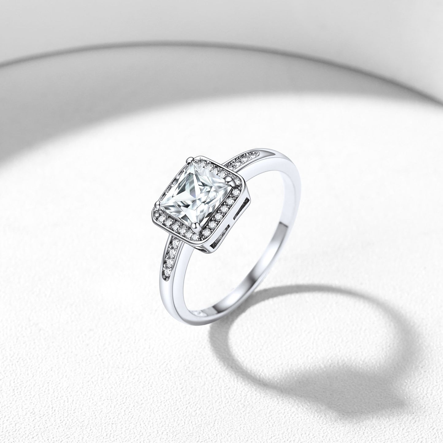 Sterling Silver Square Cubic Zirconia Engagement Rings For Women