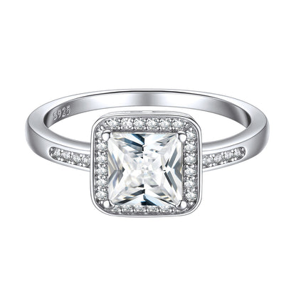 Sterling Silver Square Cubic Zirconia Engagement Rings For Women