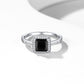 Sterling Silver Square Black Cubic Zirconia Gemstone Rings For Women