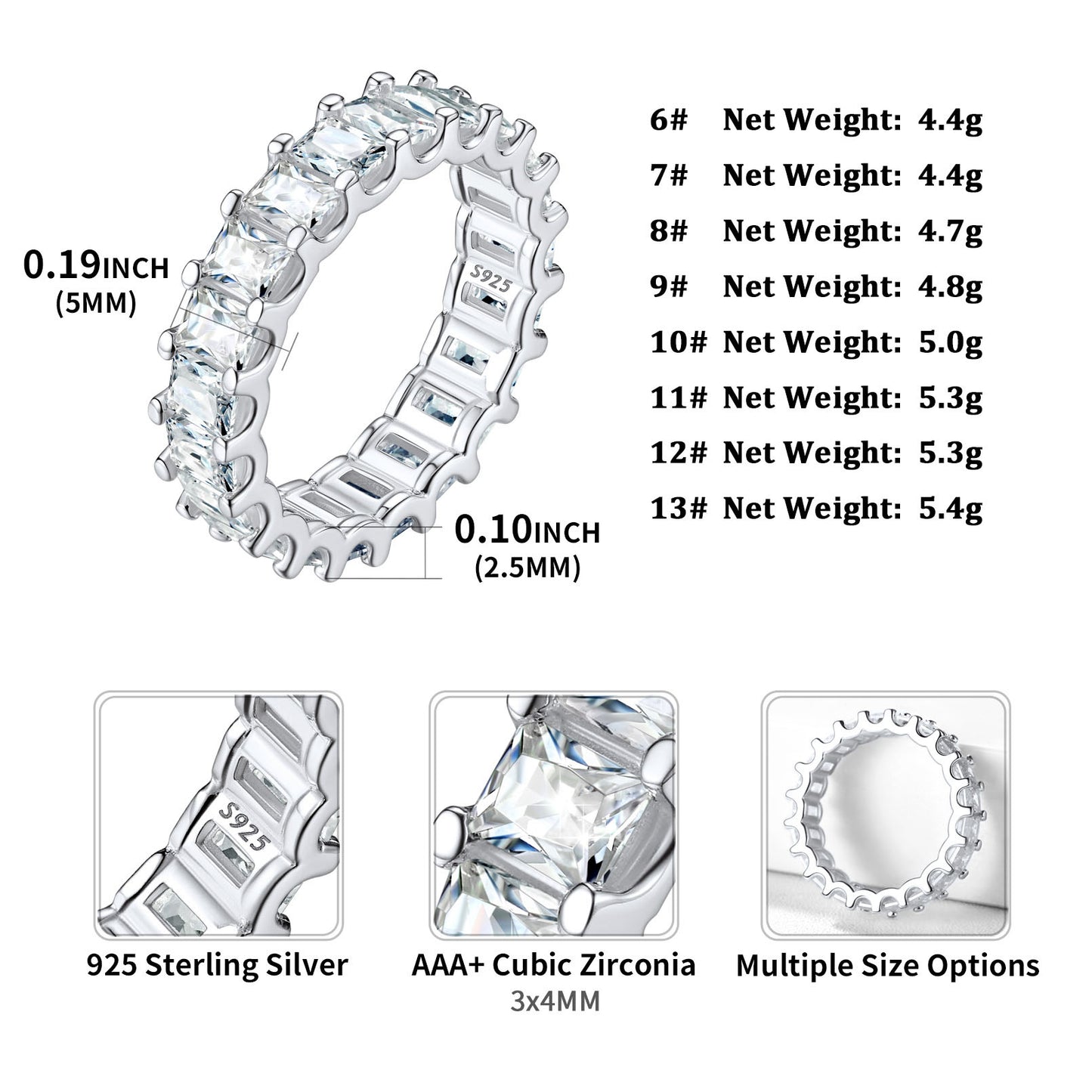 Sterling Silver Cubic Zirconia Princess Cut Engagement Rings