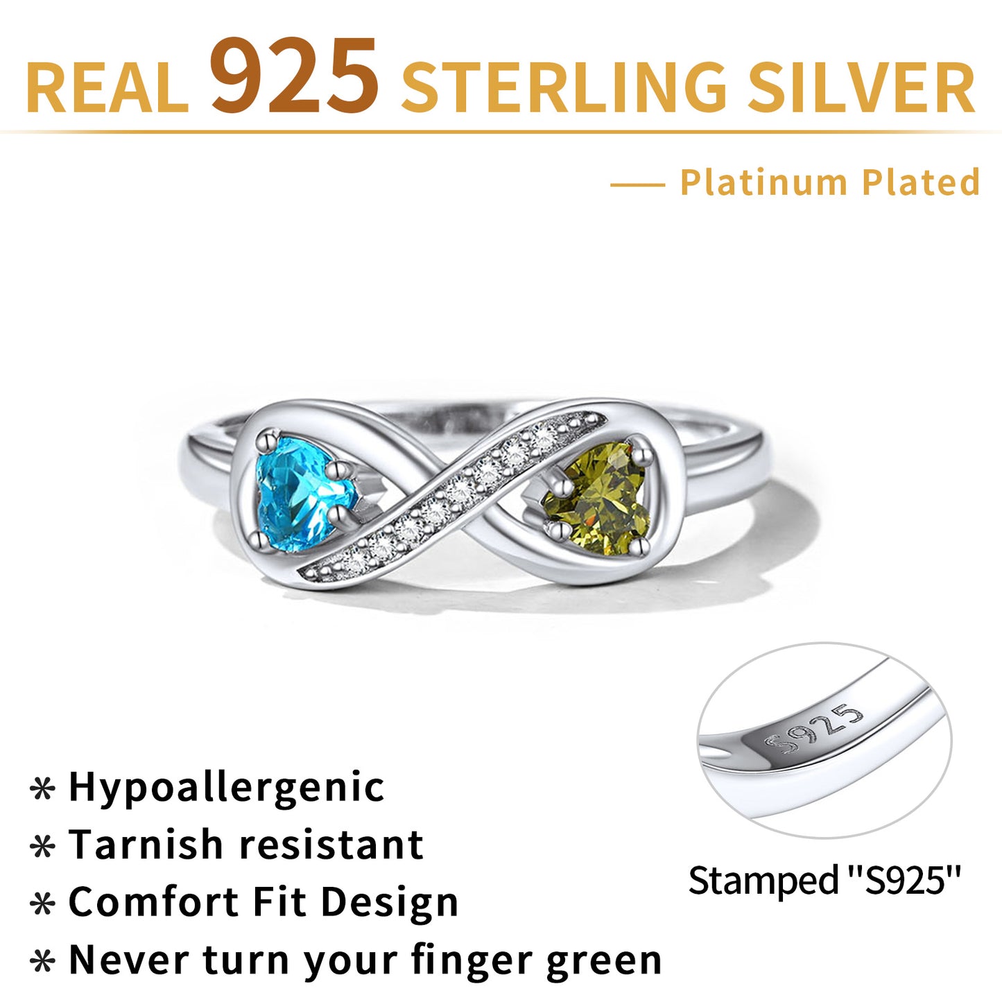 Sterling Silver Personalized Birthstone Infinity Ring with Names
