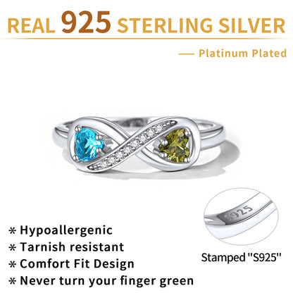 Sterling Silver Personalized Birthstone Infinity Ring with Names
