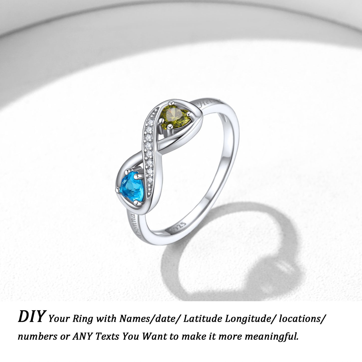 Sterling Silver Personalized Birthstone Infinity Ring with Names