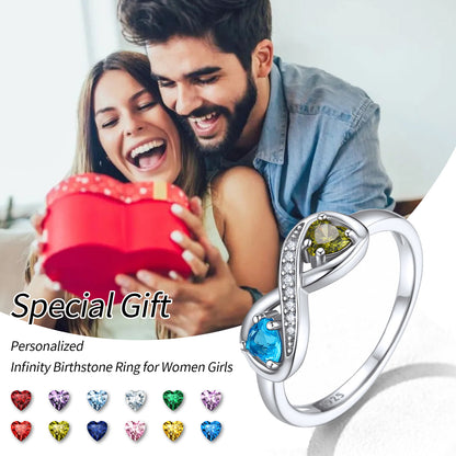 Sterling Silver Personalized Birthstone Infinity Ring with Names